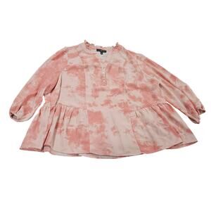 Fred David 2X Pink Tie Dye Peplum Blouse Boho Cottagecore Top